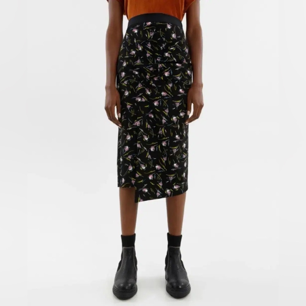 BIMBA Y LOLA Tulip Asymmetrical Black and Floral Midi Skirt Size 4 EU36